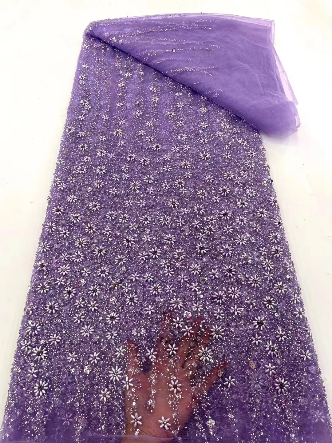 

DUOFEIYA New Bridal Beads Sequin Lace Fabrics 2023 High Quality Handmade Beaded Lace Fabric Wedding Dresses African Lace Fabric