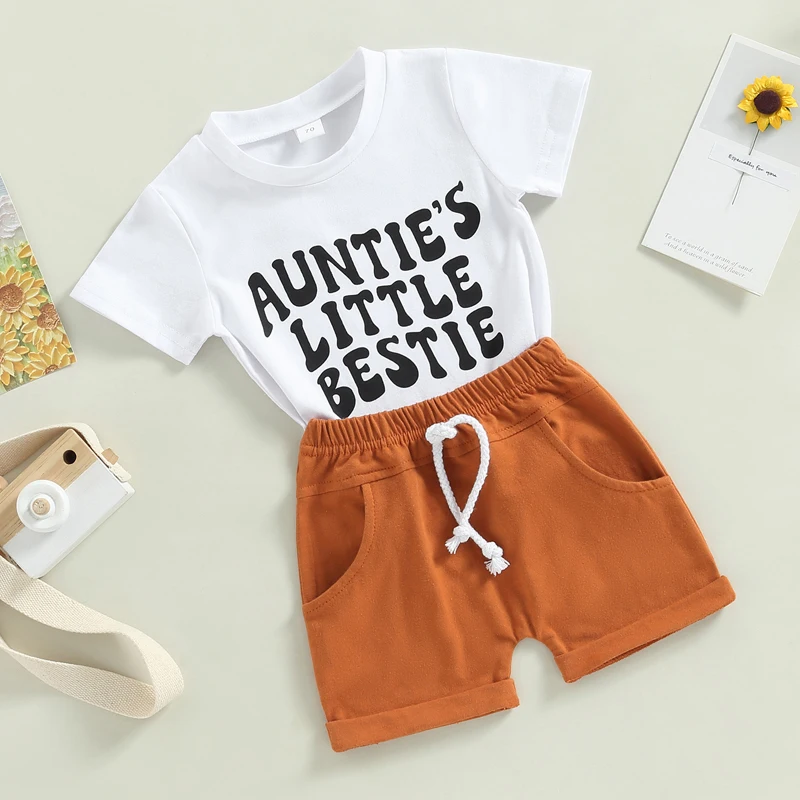 

Baby Boys Shorts Set, Short Sleeve Letters Print T-shirt with Elastic Waist Shorts Summer Outfit