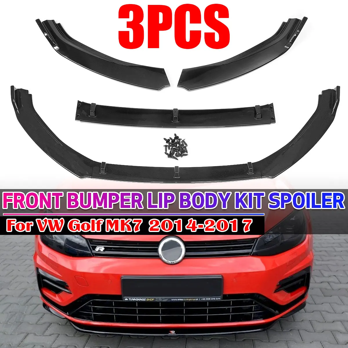 Separador de parachoques delantero de coche, Kit de carrocería de alerón negro brillante, difusor de parachoques para VW Golf MK7 2014-2017