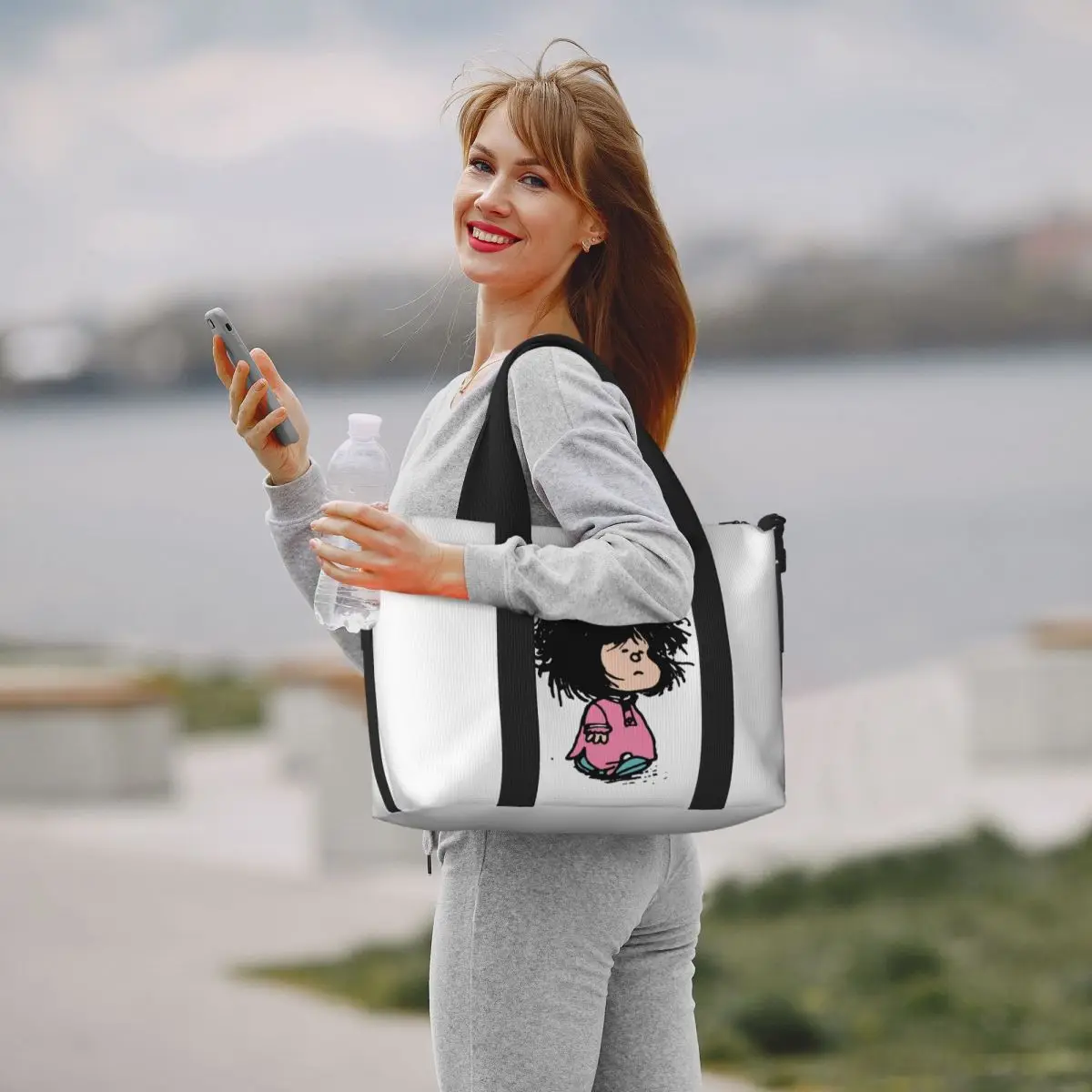 Пляжная сумка-тоут на заказ с юмором мангой Mafalda для женщин очень большая сумка