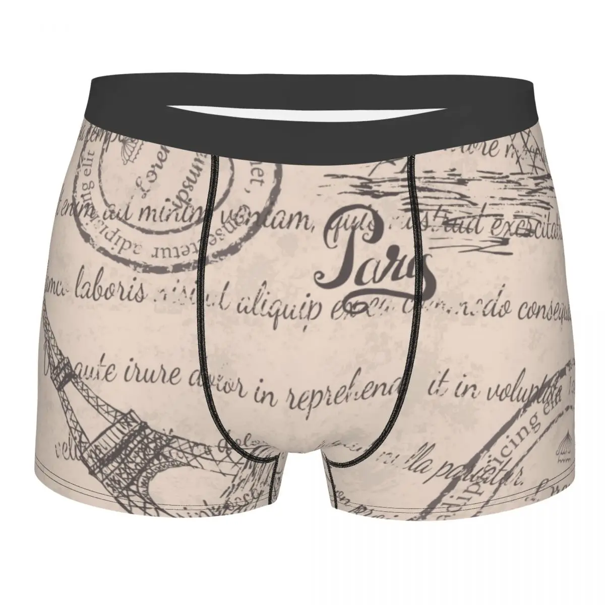

Underwear Male Panties Underpants Boxershorts Vintage Eiffel Tower Lettering Paris Stamps Men Boxers Sexy Boxer Homme