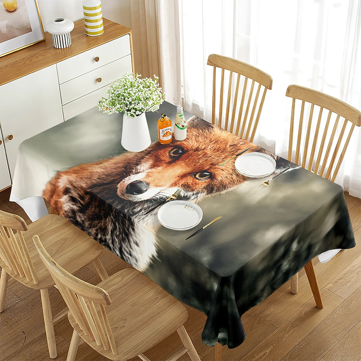

Fox Tablecloth Sly Fox Wild Animals Theme Home Decor Rectangle Tablecloth Kitchen Dining Room Living Room Banquet Get Together