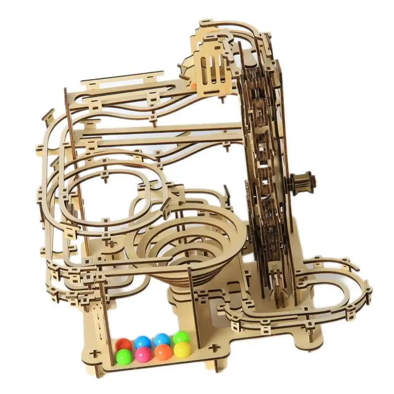 

3D Wooden Puzzles Marble Race Chain Kit Assembly Construction Model DIY Mechanical Run Ball Track Brick Puzzles Kits for Adults