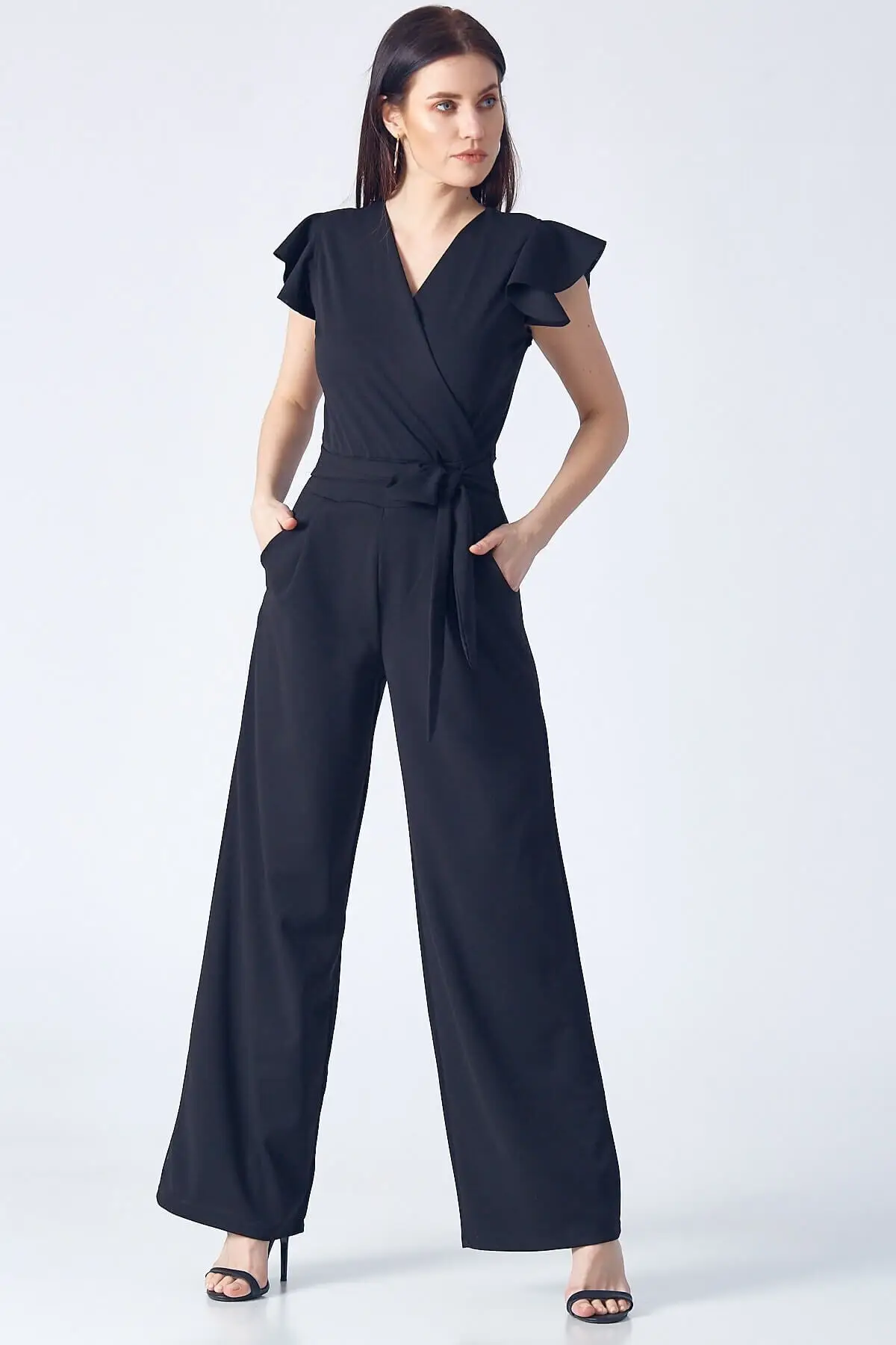 

Женский комбинезон, двойной воротник до груди, с поясом на талии и коротким рукавом, новый сезон, комбинезон, популярный Повседневный Модный...