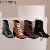 fxycmmcq 2022 autumn and winter new square head stitching fashion boots 34 48 oversized trendy womens short boots 1002