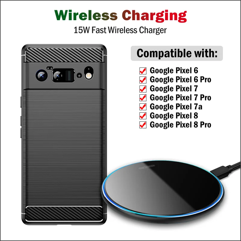 

15W Fast Qi Wireless Charger for Google Pixel 6 7 7a 8 Pro Phone Wireless Charging Pad with Cable Gift Case