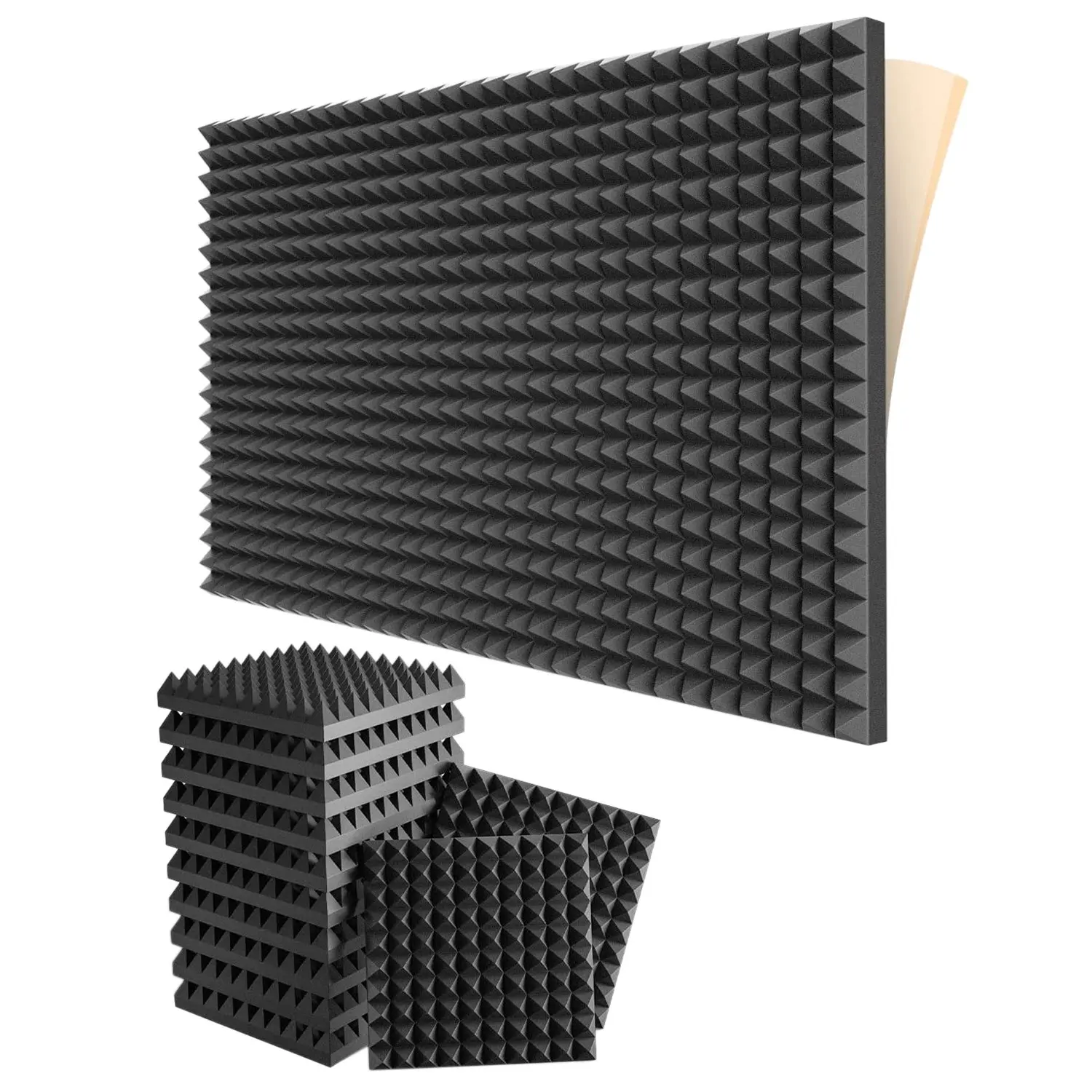 

12 Pack Self-Adhesive Sound Proof Foam Panels 2X12X12Inch Acoustic Panels with High Density,Pyramid Design Acoustic Foam