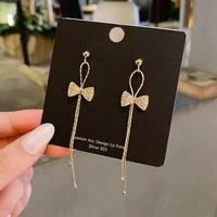 2022 new gold bow knot drop earrings long tassel earrings for women fashion luxury party jewelry dangle earrings aretes de mujer