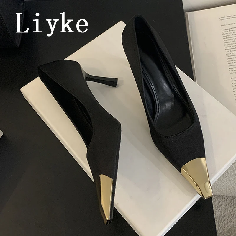 Liyke/весенне-летние черные туфли-лодочки на высоком каблуке уличные пикантные