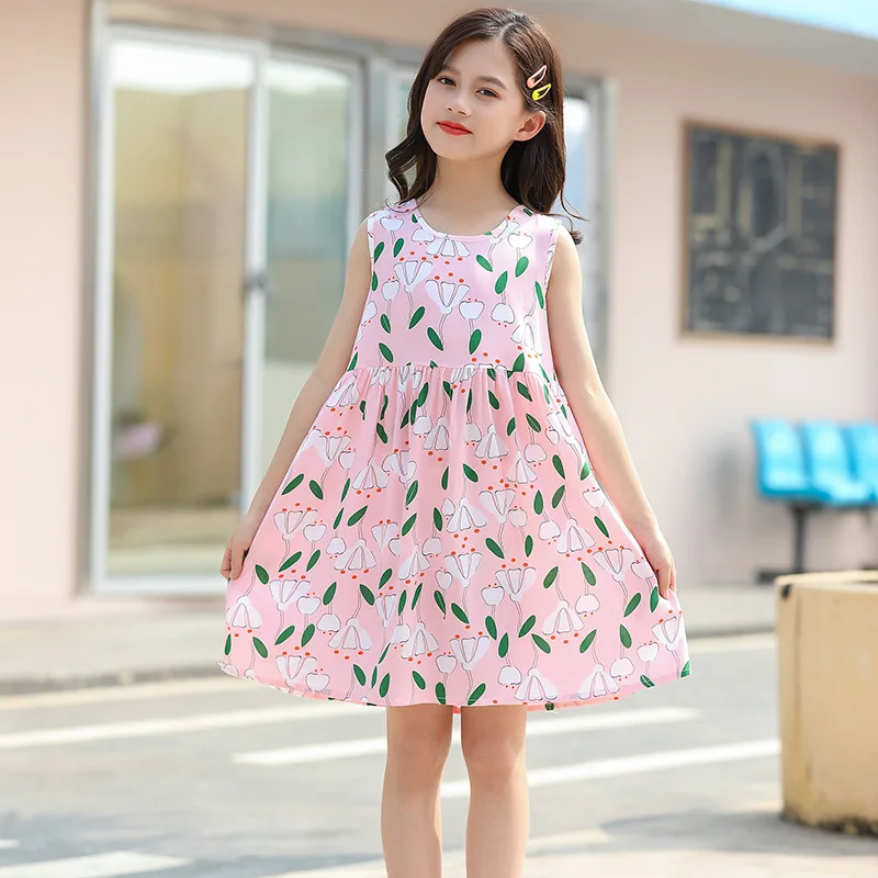 Шифоновые платья без рукавов с цветочным принтом для девочек-подростков