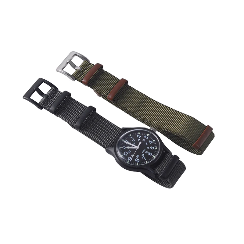 Ремешок полевой мужской из нейлона и натуральной кожи Зеленый Черный Серый 20 мм 22