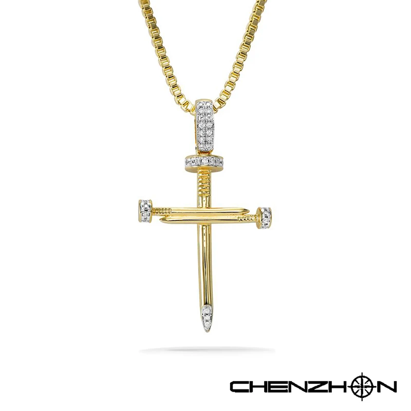 

CHENZHON Cross Necklace Jesus Religious Pendant Women's Pin Gold Rhodium Plated Trinket Elegant Necklace Exquisite Gift Box