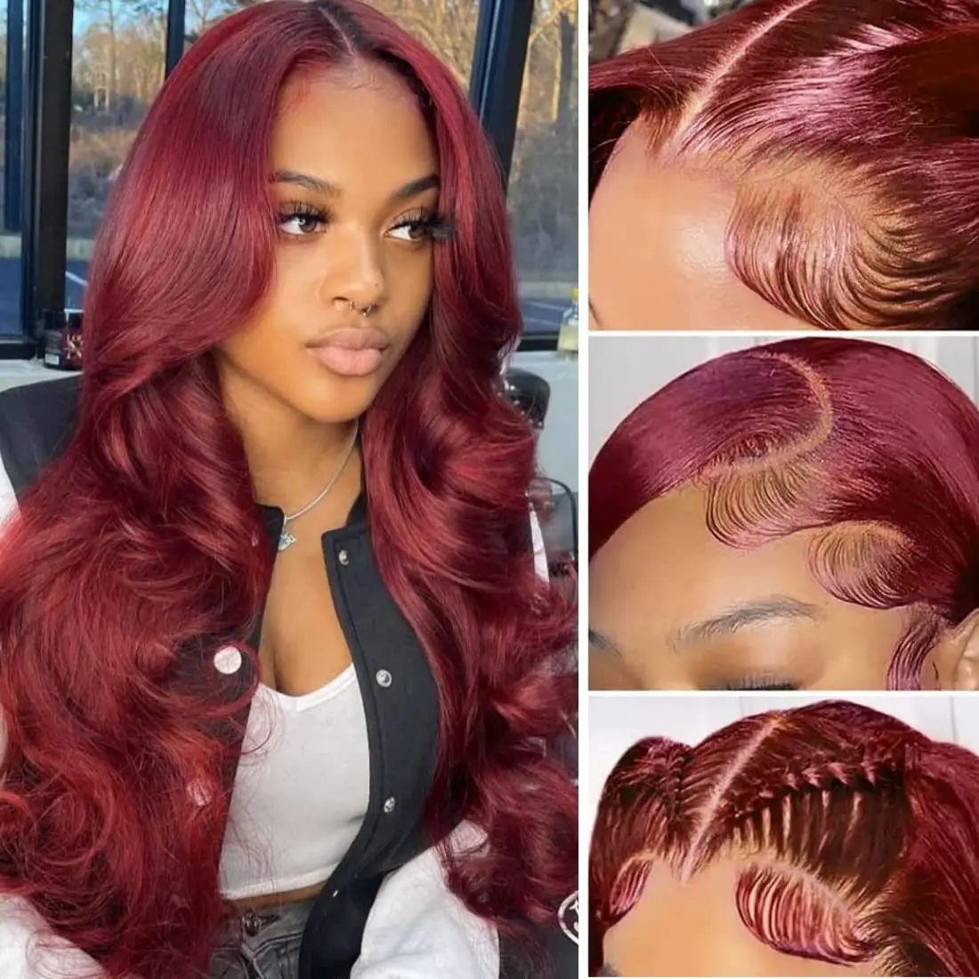 Burgundy Lace Front Wig Human Hair 13X6 Body Wave Red Colored Lace Frontal Human Hair Wigs for Women Full Density Lace Front Wig