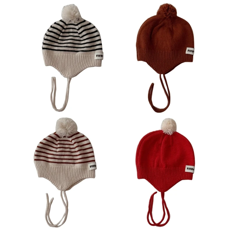 

2023 осенне-зимняя шапка, уютная вязаная шапка для детей, шапка с защитой ушей, модная шапочка Y55B