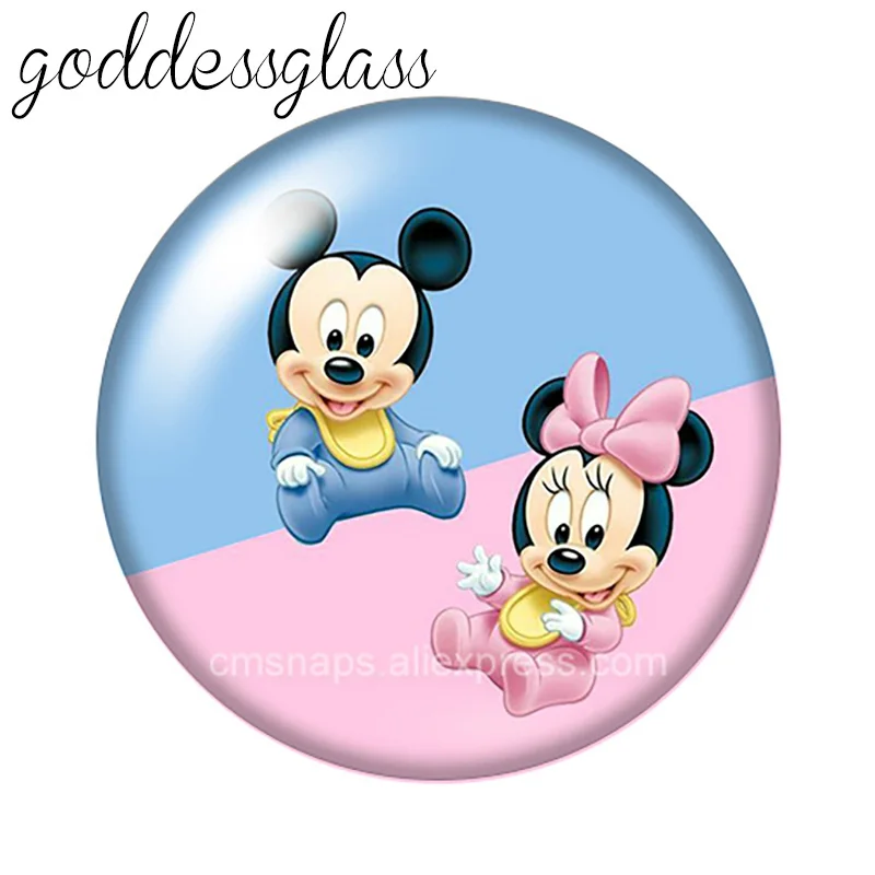 Disney Cute Babe Baby Mickey Minnie Kids 10pcs 12mm/18mm/20mm/25mm Round photo glass cabochon flat back Necklace Making findings images - 6