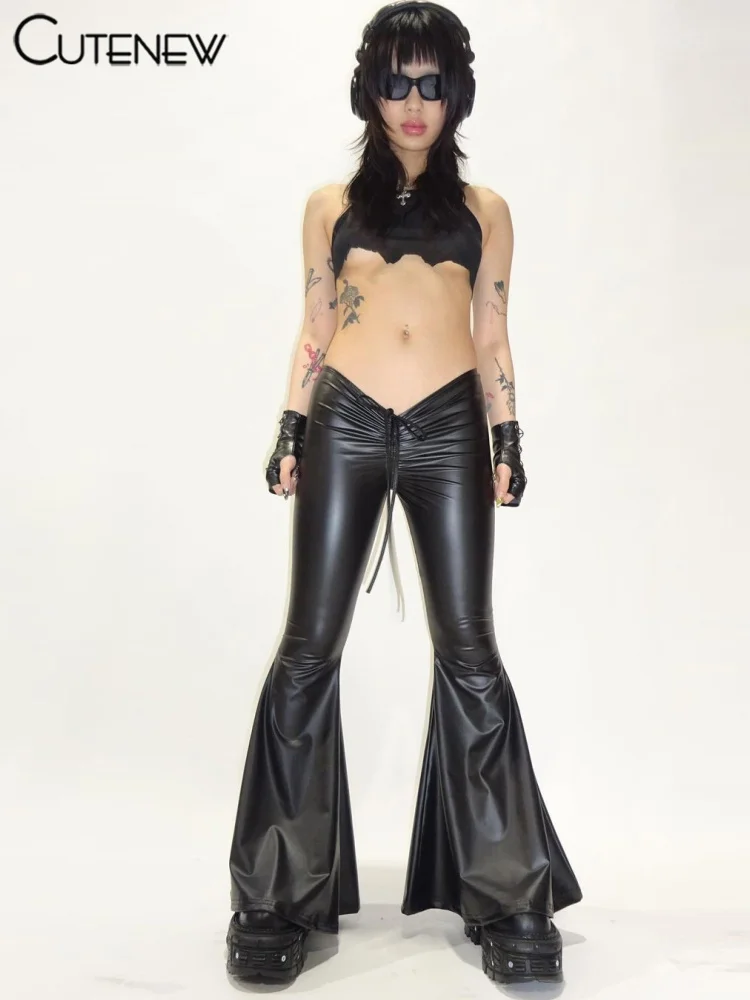 

Женские однотонные брюки на шнуровке Cutenew, повседневные облегающие Асимметричные Брюки с низкой талией, расклешенные брюки, 2023 летняя уличная одежда для девочек 2023