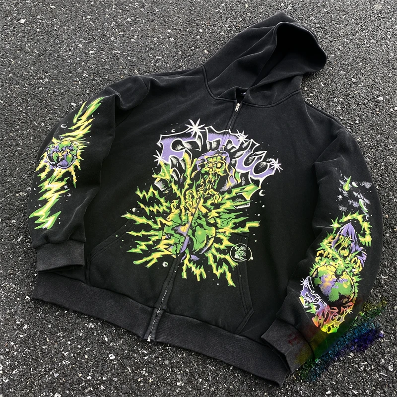 

Кардиган Explosion Earth HELLSTAR Толстовка для мужчин и женщин 1:1 пуловер лучшего качества в стиле хип-хоп с капюшоном