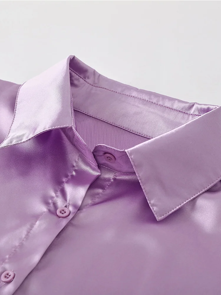 Атласная женская рубашка поло воротник элегантные офисные женские рубашки топы