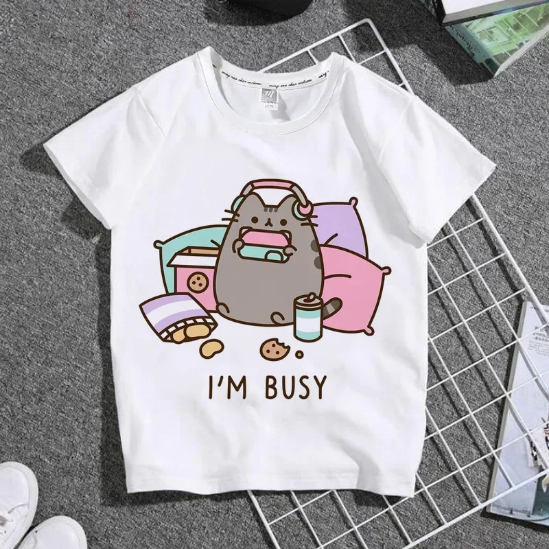 Pusheen Кот детская футболка Kawaii родитель-ребенок одежда дети девочки мальчик Манга