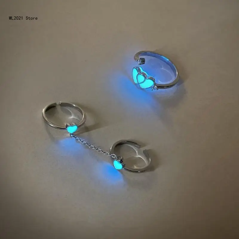 

Fashion Luminous Finger Ring for Women Men Glowing In Dark Love Heart Couple Ring Wedding Jewelry Gift Accessories