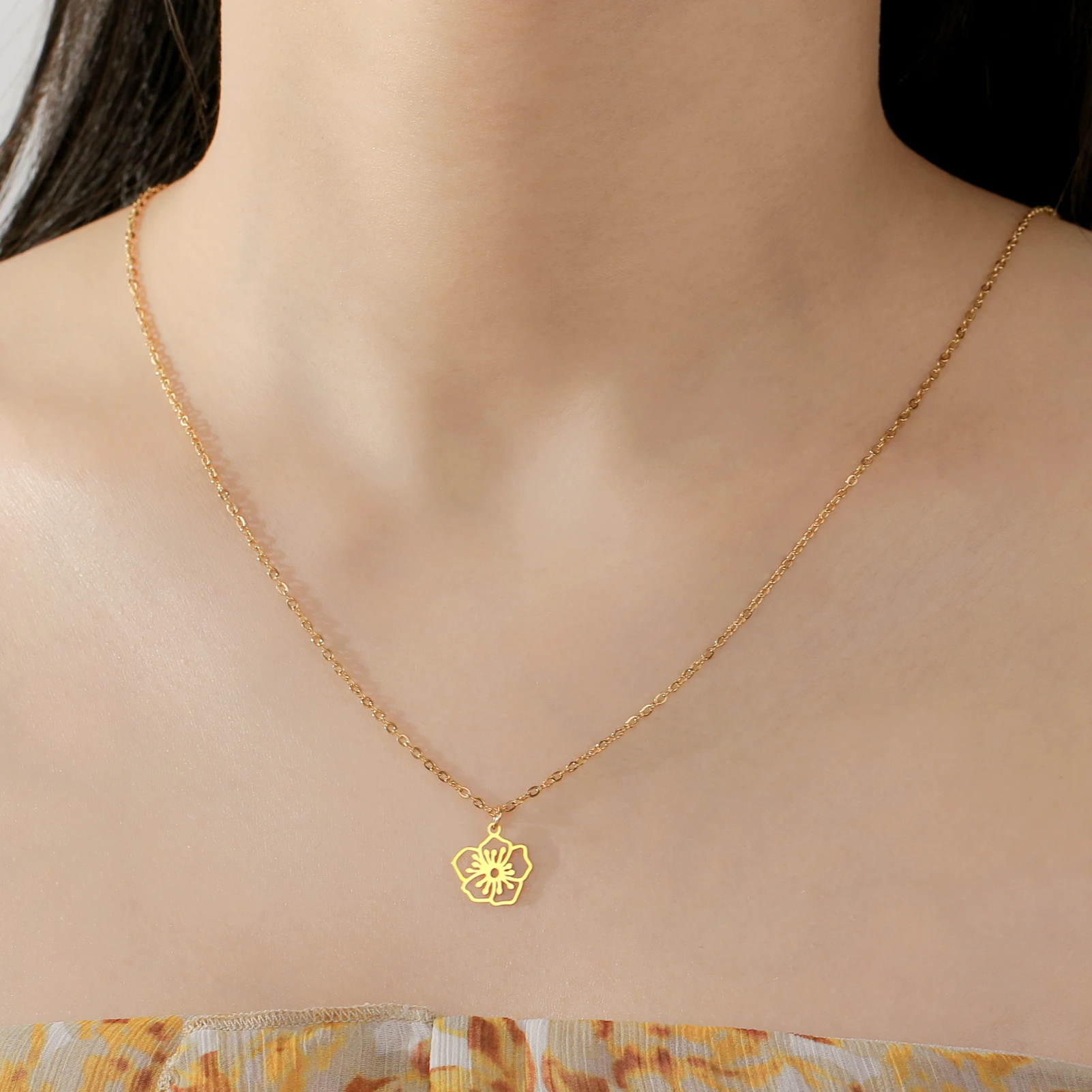 Месяц рождения Цветы Ожерелье Женщины Девушки Нержавеющей Стали Ювелирные