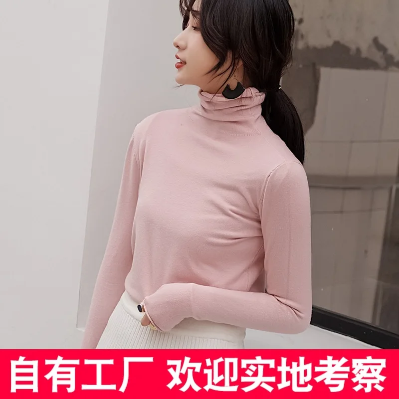 

2023 Yangqi Autumn and Winter New Heap Neck Undercoat Women's High Neck Sweater Long Sleeve Slim Short Style Knitwear