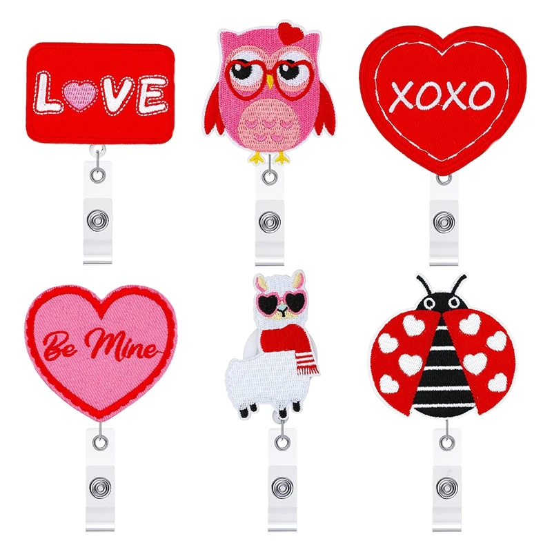 

6 Pcs Valentines Day Badge Reels Retractable Office Products Nurse Badge Reel Valentine's Day Gift Badge Holders For Her