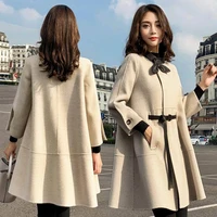 2021 autumn winter womens loose houndstooth coats wool cloak stand collar overcoats new korean warm single breasted long coat