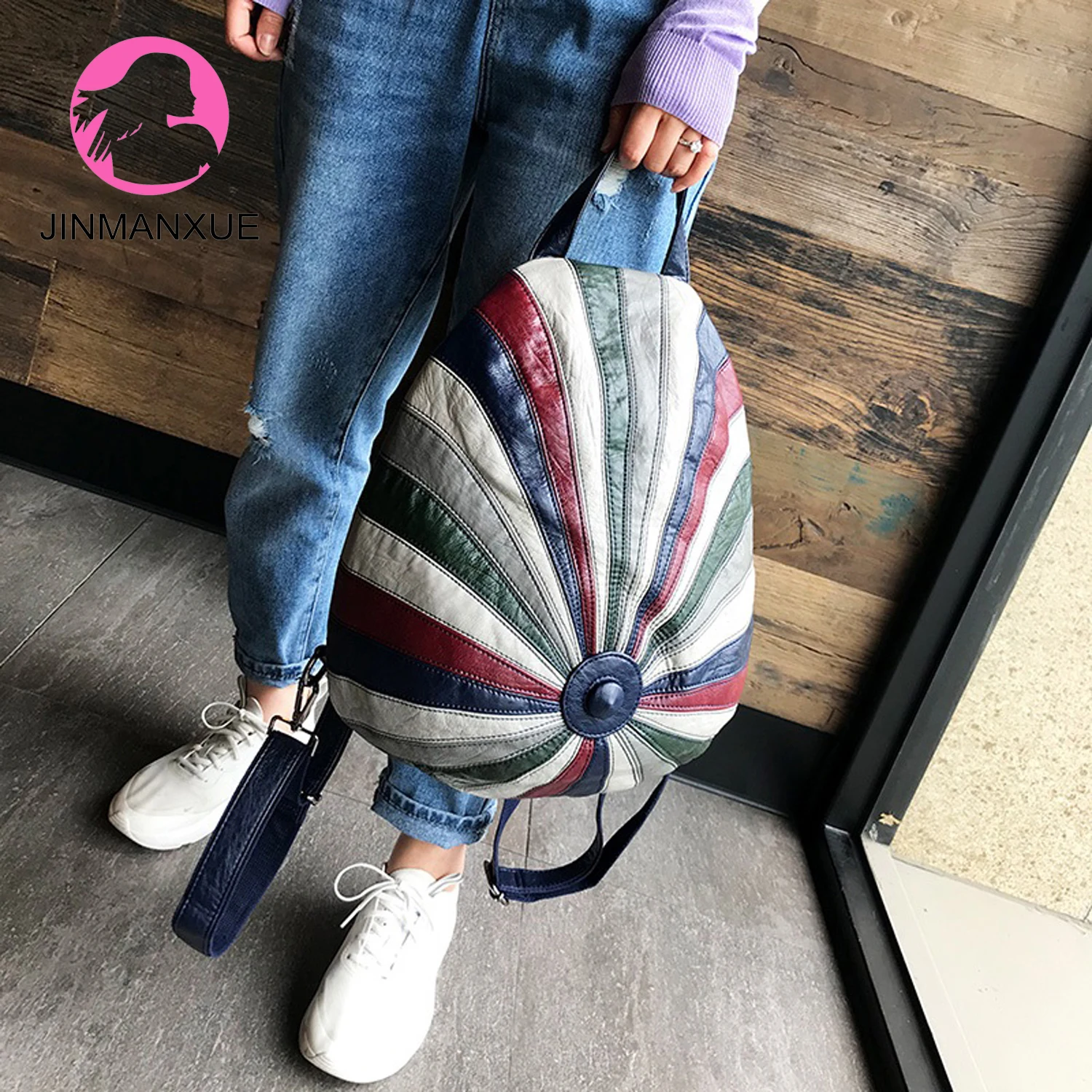 

Повседневная женская сумка из искусственной кожи, цветной ранец в полоску, в форме шапки, дорожные дамские сумочки на плечо