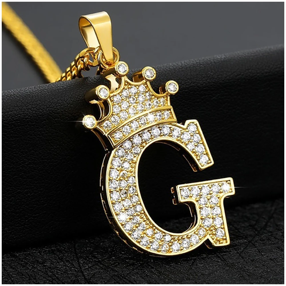 

Luxury Charm Alloy Zircon A-Z Crown Alphabet Pendant Chain Necklace Punk Hip-Hop Fashion Woman Man Initial Name Jewelry gift