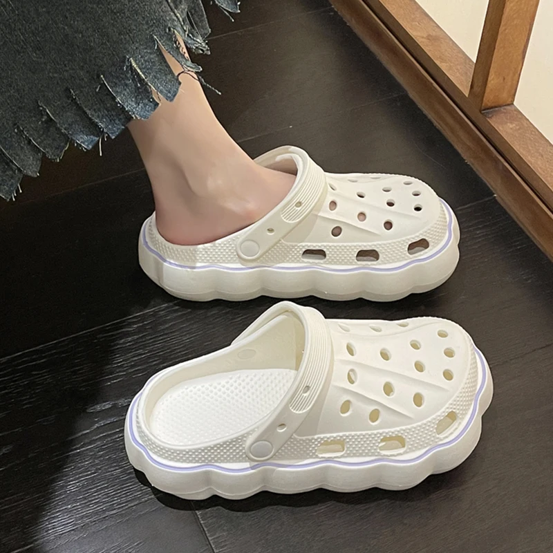 

Female Shoes Summer Clogs Woman House Slippers Platform Cover Toe Slides Med 2023 Beach Flat Rubber Fabric Rome Basic PU