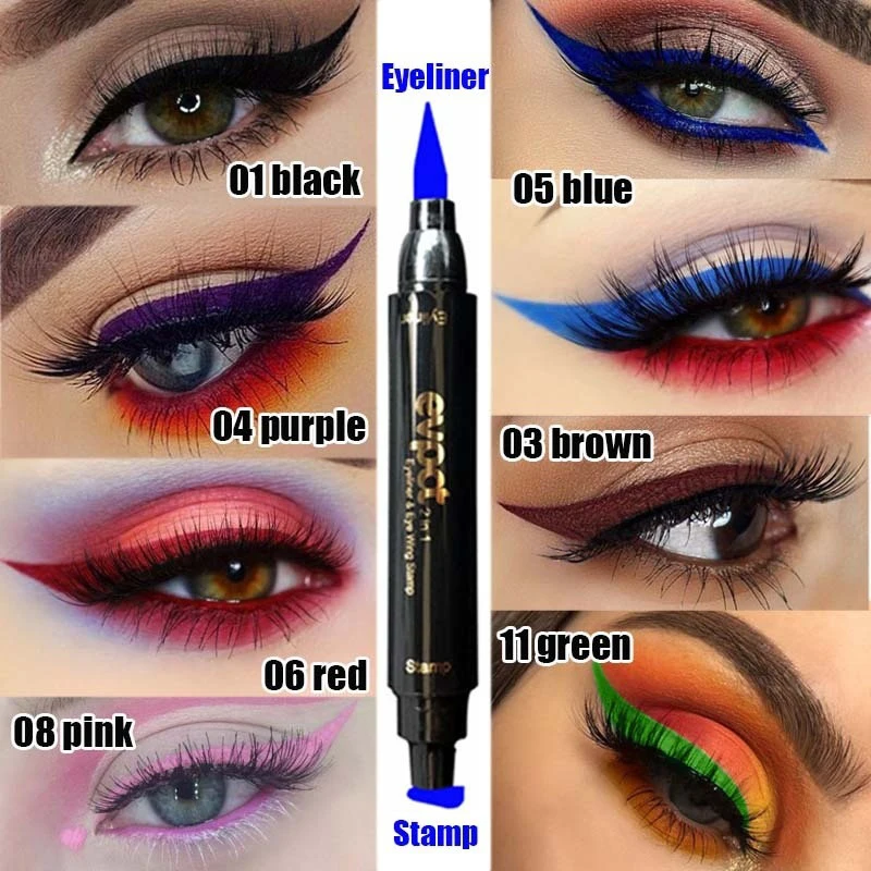 

2 In 1 Eyeliner Stamp Pencil Black/Blue Liquid Makeup Waterproof Long-lasting Eye Liner Wing Stamps Eyes Liners Marker Pen