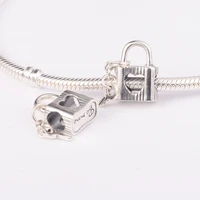 open heart padlock and key dangle charm 2022 sterling silver jewelry beads for jewelry making woman diy snake chain bracelets