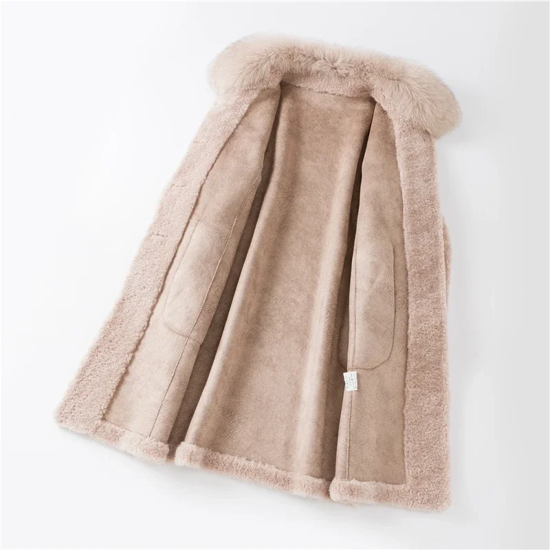 Женская длинная куртка из натурального овечьего меха Женское пальто с