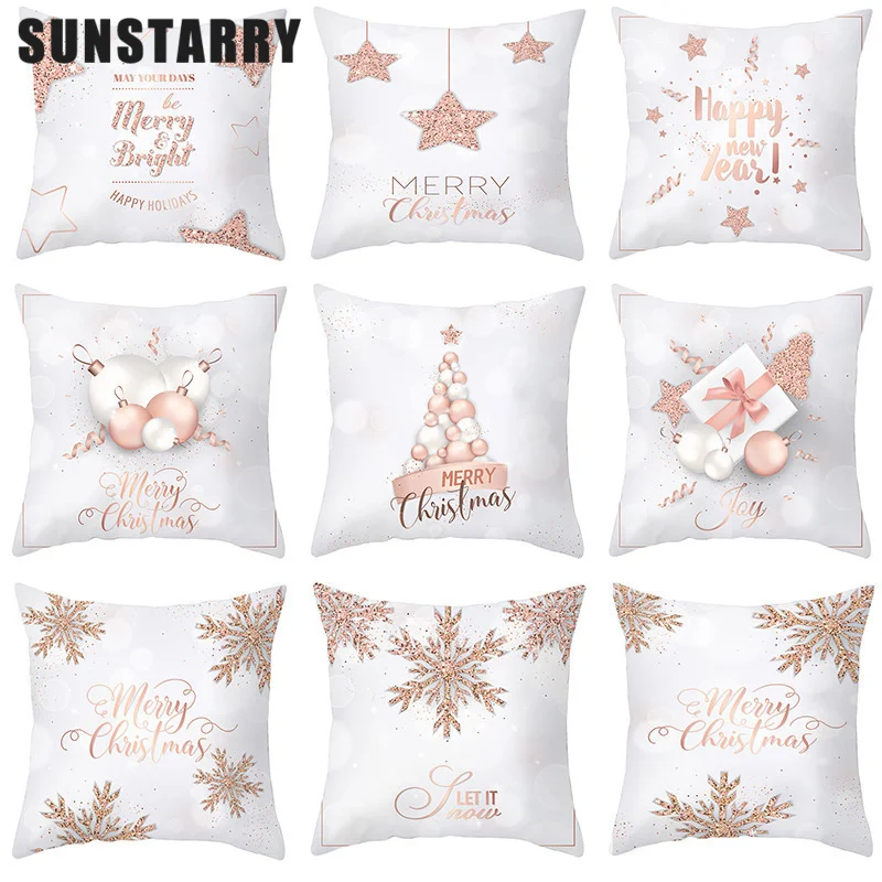 

Christmas Snowflake Pillow Cases Pink Gold Printed Pillowcases Home Textile For Christmas Gift Home Decoration Funda Cojín