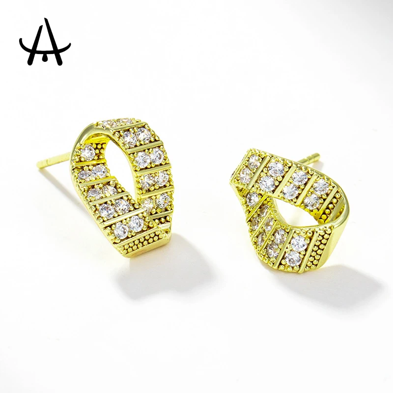 

Agsnilove Inlaid Zircon Ear Studs 14K Gold Plated 925 Sterling Silver Post Fashion Jewelry 2022 New for Women