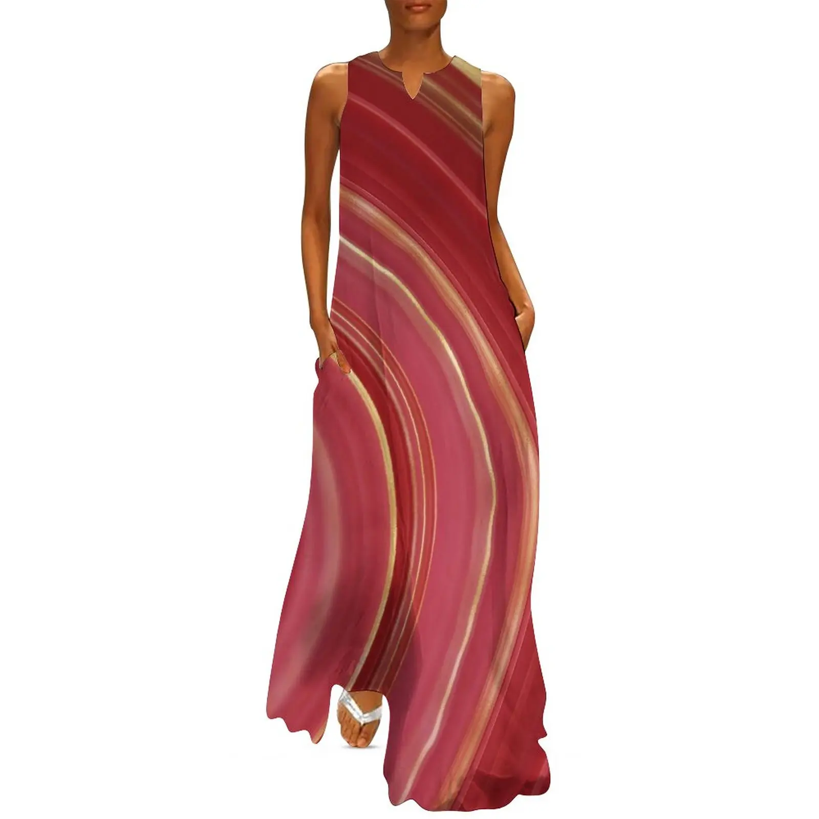 

Платье женское длинное с мраморным принтом, Пляжное винтажное Макси-платье в стиле бохо, красное и золотое, на лето, подарок на день рождения