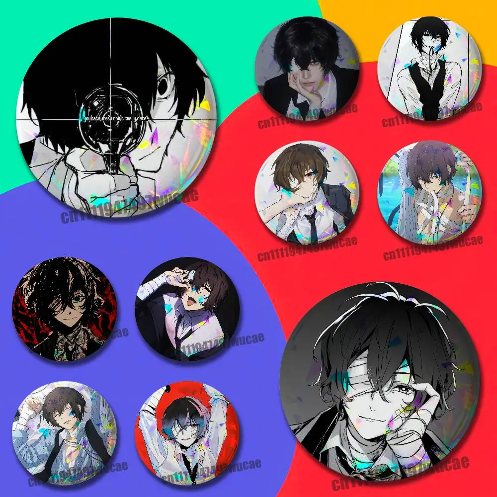 Фото Значок-брошь круглый 25 мм с лазерной гравировкой для B-Bungo Stray Dogs Осаму Дазай, на заказ №1