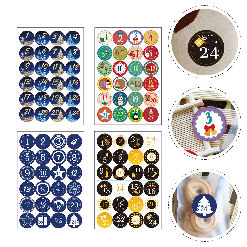 

4 Sheets Christmas Number Candy Gift Bag Seal Stickers Adhesive Gift Stickers
