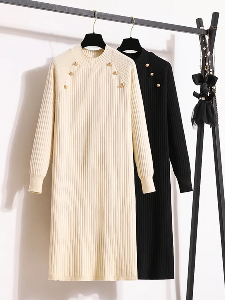 

Fall Winter Knitted Solid Sweater Dresses For Women Fashion Elegant Long Sleeve Pullover Knitwears Maxi Dresses Koeran Vestidos