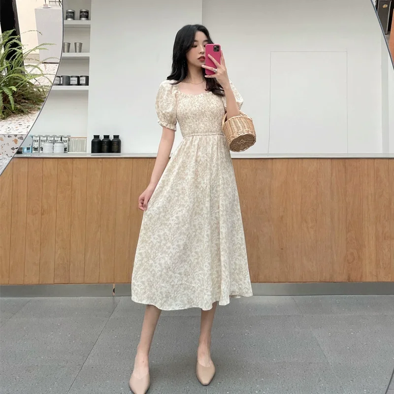 

Midi Dress A-Line Fashion Print One Word Collar Casual Long Dresses For Women