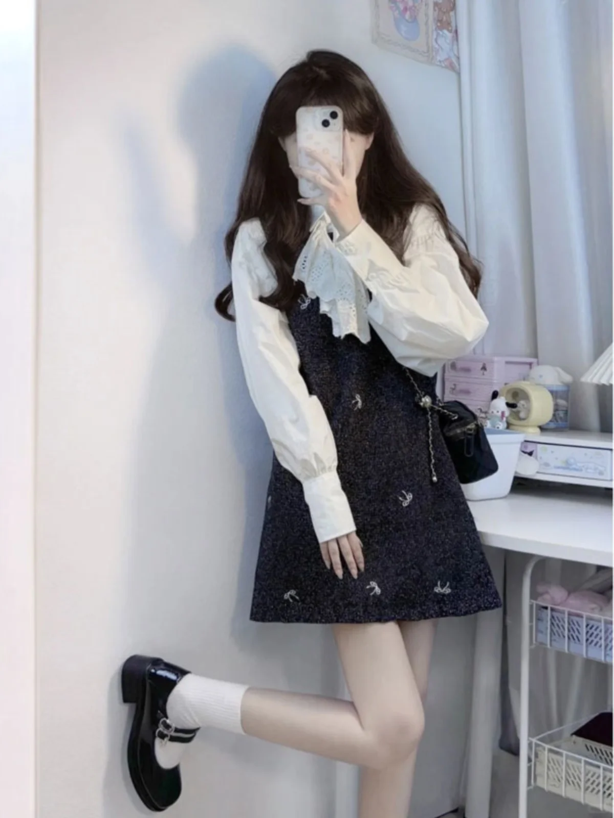 Miuli Miu Gas Wear Красивое молочное платье Huhoo Рубашки Костюм из двух предметов