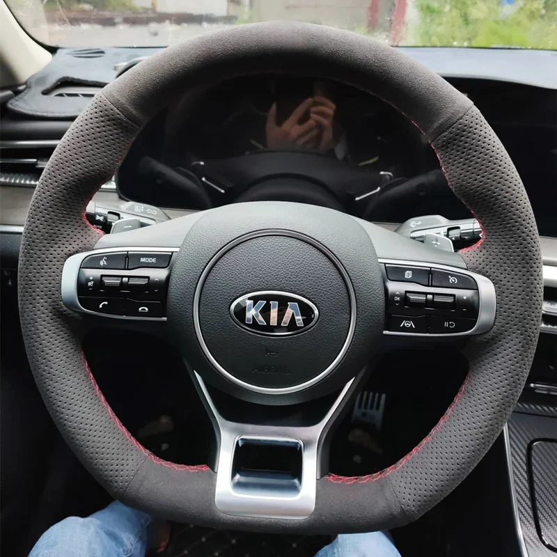 Для KIA K5 DL3 K4 Sorento Cerato Stitch замша кожа Спорт сделай сам ручная работа чехол рулевого
