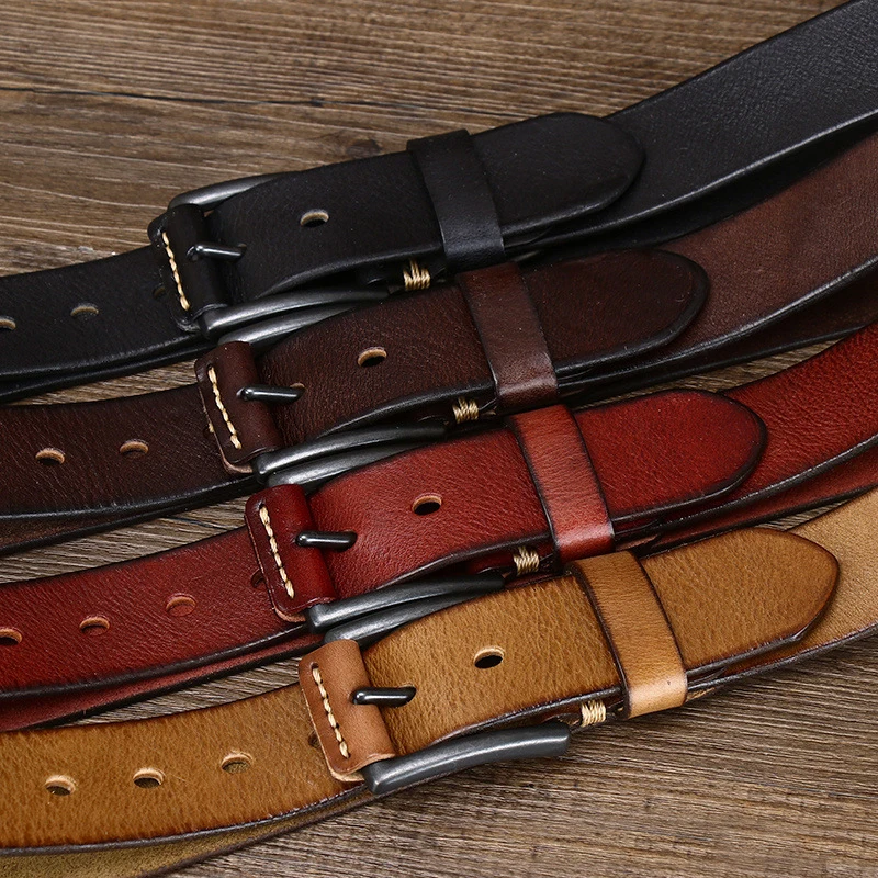 for Jeans Vintage Cowhide Belt Natural Genuine Leather Male Belt Quality Material Sturdy Steel Buckle Original Leather Belt