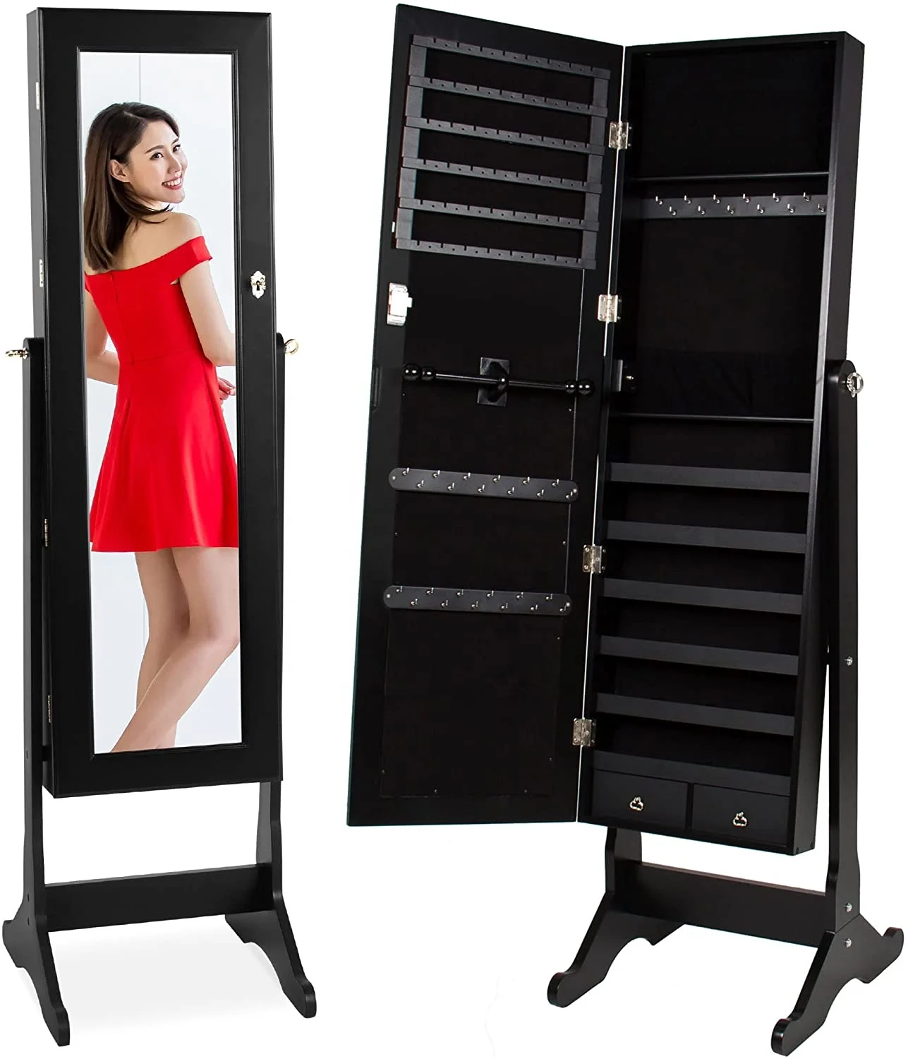 

Full body mirror with storage cabinet jewelry storage cabinet bedroom fitting room clothing store fitting mirror