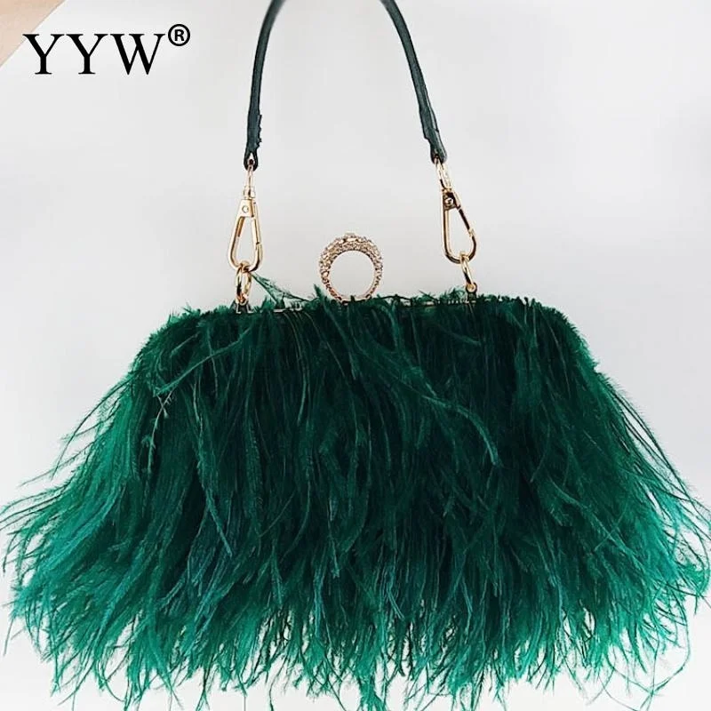 

Women Bags Handbags Famous Brands Ostrich Feather Clutch Luxury Handbags Women Bags 2023 New Chain Evening Party Clutch Bag