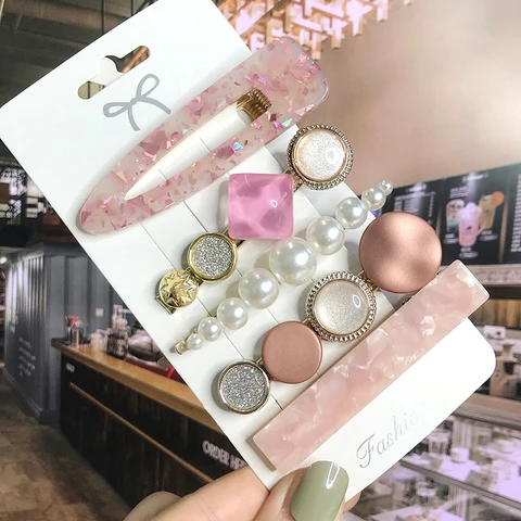 Геометрические заколки для волос из акрила с жемчугом