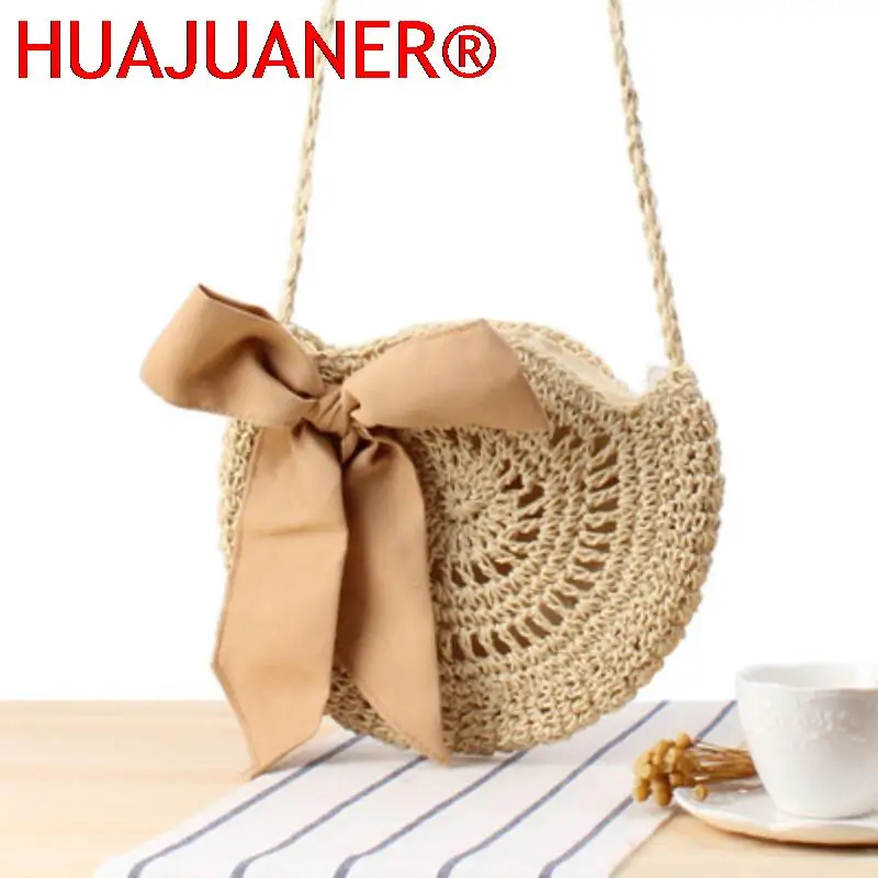 

Женская круглая Соломенная пляжная плетеная Сумка с милым бантом, ручной работы, лето 2023