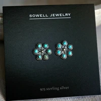 vintage boho fashion turquoise stud earrings snow flower zircon silver earrings for women party jewelry gifts
