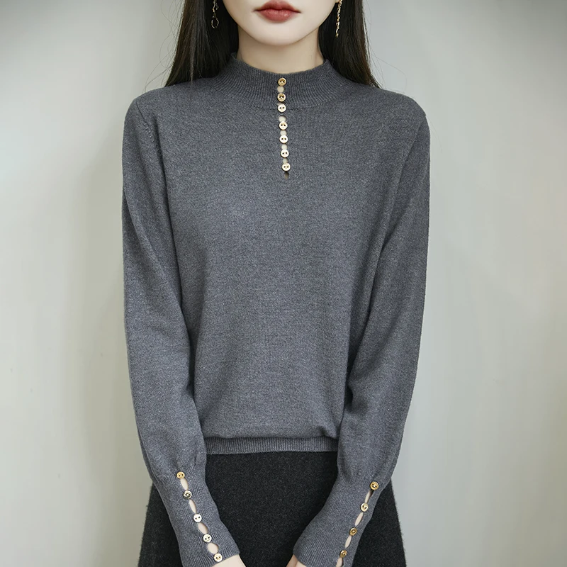 Женский вязаный свитер с полувысоким воротником на осень-зиму новый стиль можно